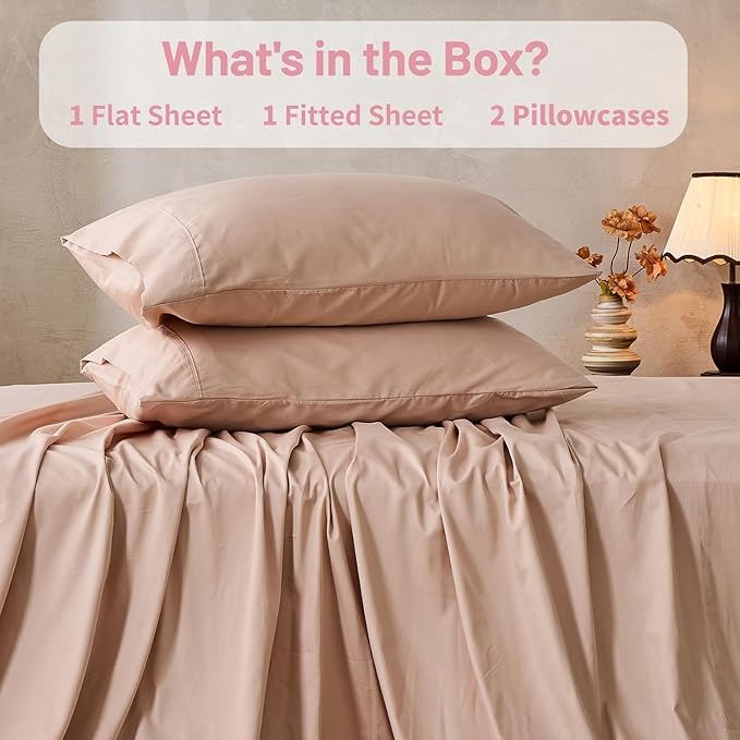 MEISHANG Extra Deep Pocket Cotton Sheets California King - 100% Egyptian Cotton 1000 Thread Count - Fits 18"-24" in Deep Mattress,Oeko-Tex Certified, Soft & Breathable - 4 Piece (Cal King, Light Pink)