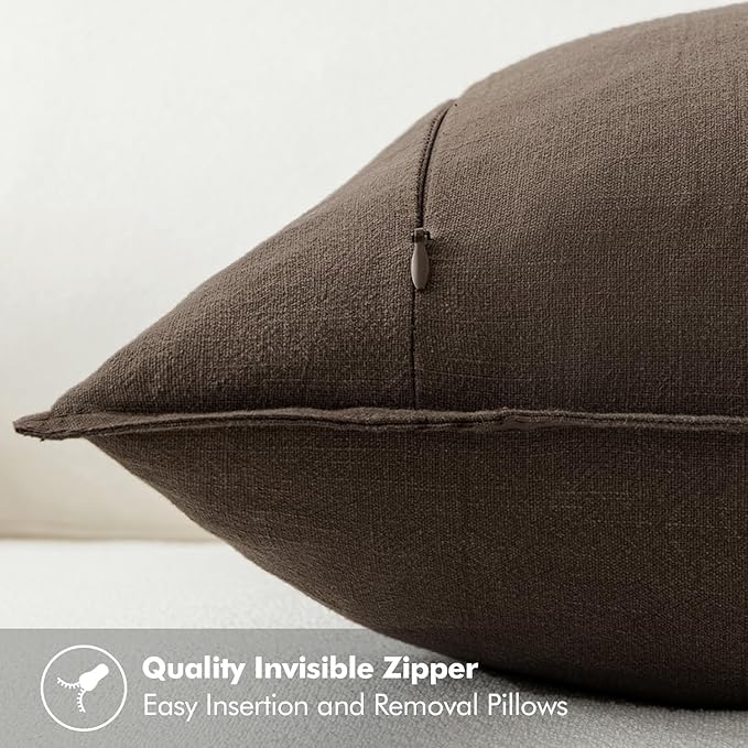 MIULEE Decorative Linen Pillow Covers 18x18 Inch Dark Coffee Boho Farmhouse Neutral Winter Couch Throw Pillows for Bed Pack of 2 Accent Modern Pillowcase Sofa Livingroom Home Decor