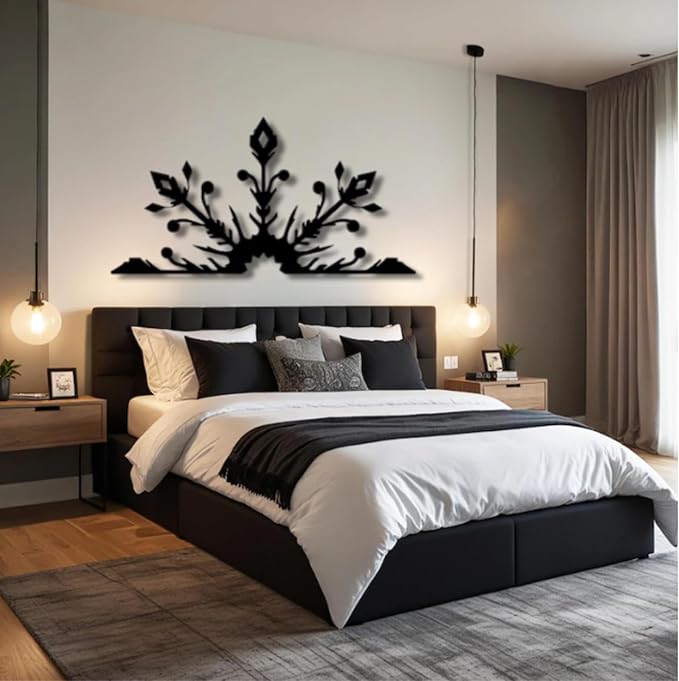 Snowflake Metal Wall Art, Geometric Metal Wall Decor, Nordic Style Wall Sculpture for Bedroom, Winter Home Decor Accent, Housewarming Gift (Black-35"X18")