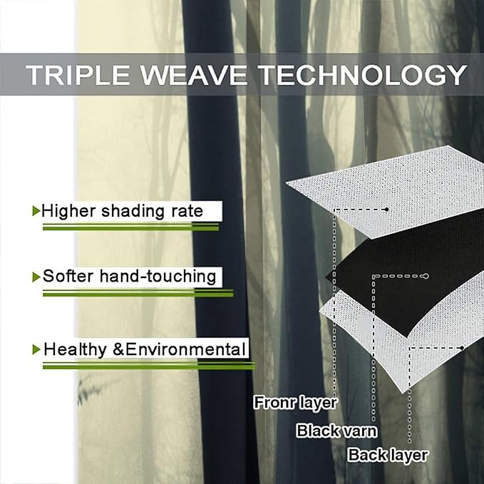 Gothic Forest Blackout Curtains, Nature Tree Scenery Foggy Woodland Landscape Art Printed Window Drapes, for Living Room Bedroom 21(W)*54(L) 2 Panels