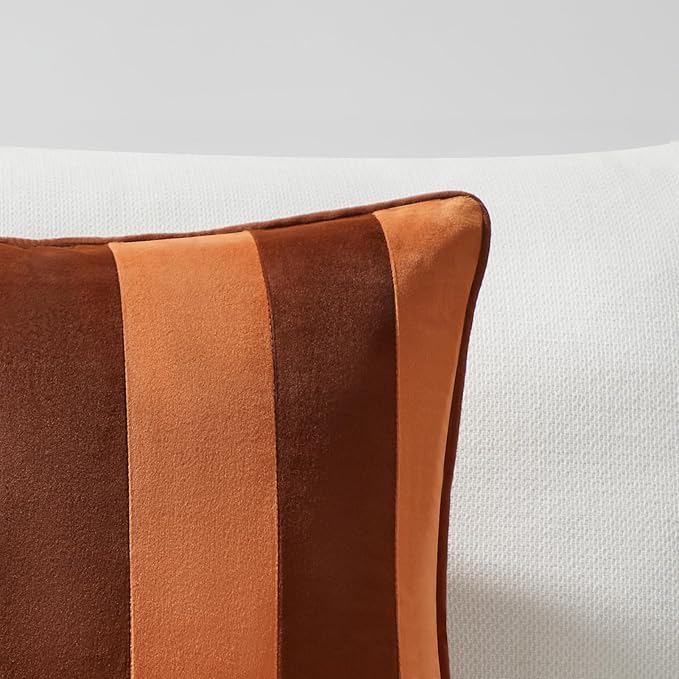 MONDAY MOOSE Decorative Throw Pillow Covers Cushion Cases, Set of 2 Soft Velvet Striped Piping Edge Designs, Pillow Inserts Not Included (Rust/Coral, 20x20 inch)