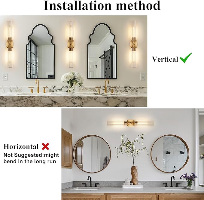 Crystal Bathroom Vanity Wall Sconces Set of Two Gold Modern Sconces Wall Lighting, 28.5in Brass Vanity Lights,Indoor Linear Wall Sconce Light for Bedroom,Hallway,Staircase,Living Room,Dining Room