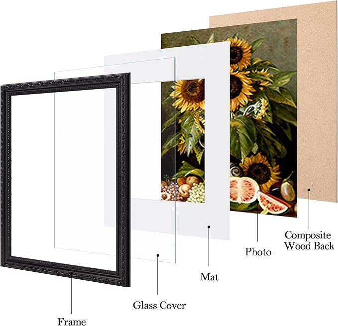 eletecpro 11x14 Picture Frames Set of 2, Vintage Photo Frame with Glass, Ornate Gothic Frames 11 x 14 Display 8x10 Photo with Mat or 11x14 without Mat for Tabletop or Wall Decor, Black