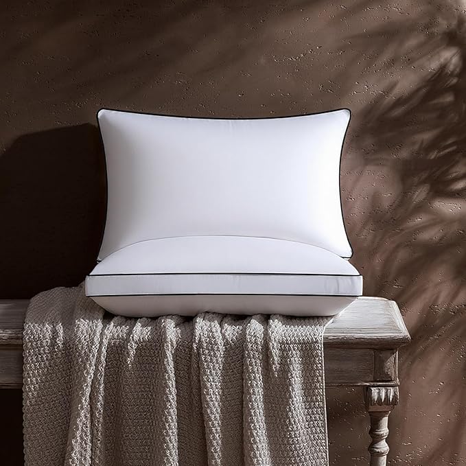 Feather Down Pillows Queen Size Set of 2 Pack, Luxury Hotel Collection Bed Pillows for Sleeping, Fluffy Soft Medium Firm Down Surround Gusseted Pillows for Side Back Stomach Sleepers 20 x 30 in