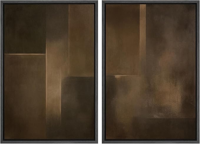 SIGNWIN Framed Canvas Print Wall Art Set Bronze Shadow Geometry Abstract Brown and Gold Gradient Zen Bohemian for Living Room, Bedroom, Office - 24"x36"x2 BLACK