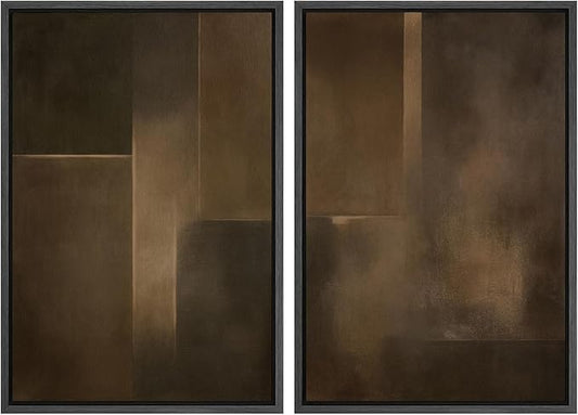 SIGNWIN Framed Canvas Print Wall Art Set Bronze Shadow Geometry Abstract Brown and Gold Gradient Zen Bohemian for Living Room, Bedroom, Office - 16"x24"x2 BLACK