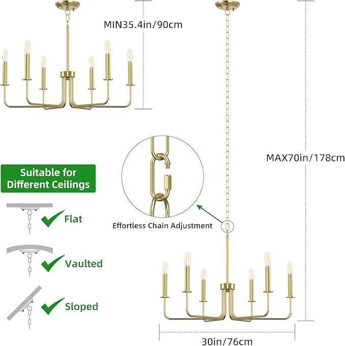 Farmhouse Chandelier, 6-Light Metal Hanging Ceiling Light Fixture for Dining Room, Kitchen Island, Living Room, Entryway, Foyer-Gold
