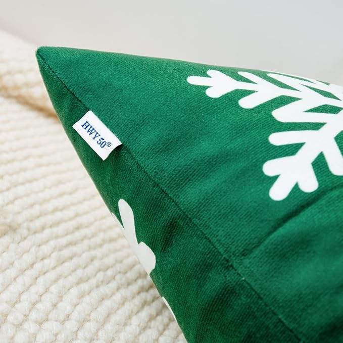 HWY 50 Green Decorative Throw Pillow Covers 20x20 Inch for Couch Sofa Living Room Bed, Soft Square Throw Pillows Cases Set Cushion Cover with Christmas Snowflakes Print Pack of 2