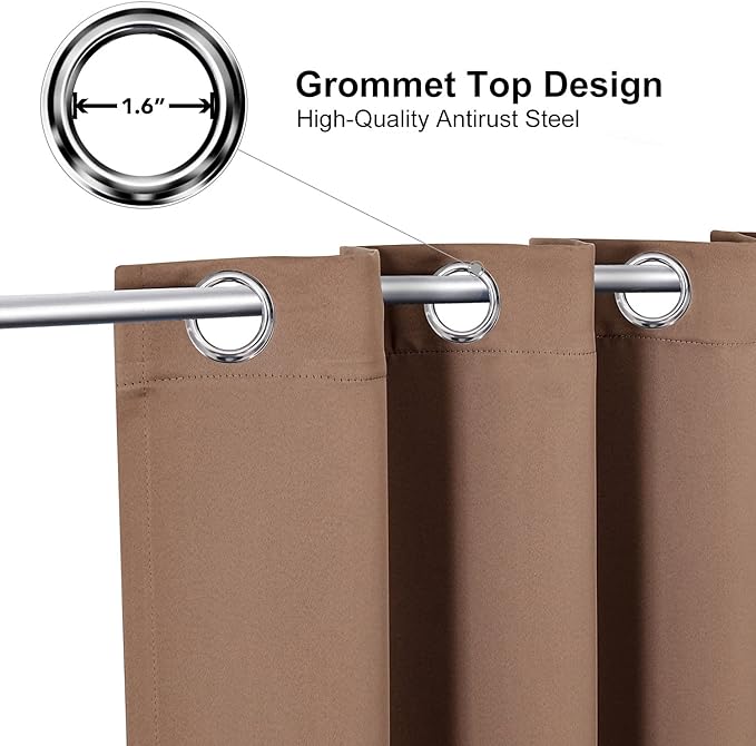 ChrisDowa Room Darkening Curtains 102 Inches Long 2 Panels Set for Living Room, Grommet Thermal Insulated Blackout Curtains for Bedroom (Cappuccino, 52 x 102 Inch)