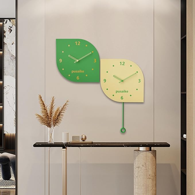 Corner Wall Clock Double Sided with Pendulum, Decorative Silent Clock with 2 Silent Quartz Movement Battery Operated for Indoor Living Room Bedroom Kitchen Office