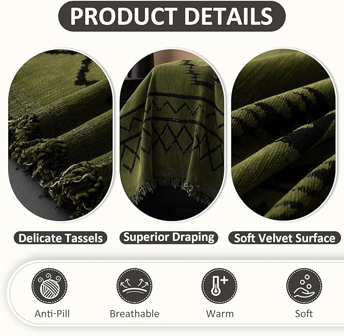 VClife Bohemian Green Couch Cover for Dog, Non Slip Sectional Sofa Covers Furniture Protector Washable Tribal Pattern Couch Covers for 2 Cushion Couch Sofa, Soft Pet Sofa Slip Cover, Green, 71"X118"