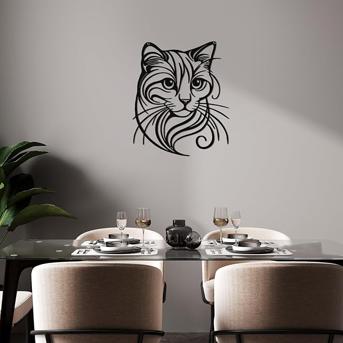 Otoolling Cat Tree Wall Art Silhouette Black Cat Wall Decor Metal Geometric Animal Art for Living Room Above TV Home Decoration, 10.2 x 10 Inch (Cute)