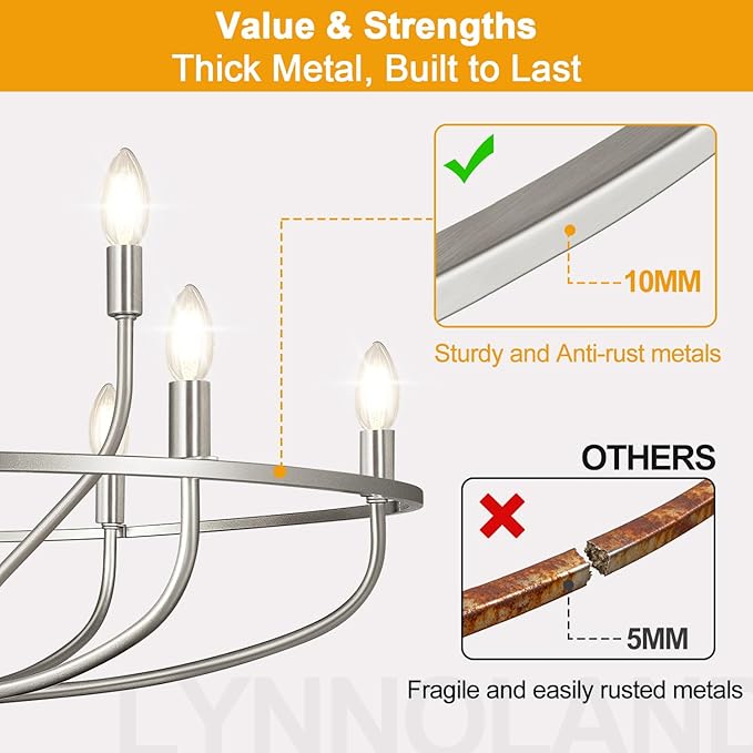 30" Brushed Nickel Chandelier, 9-Light Industrial Chandelier for Dining Room Lighting Fixtures Hanging, Pendant Lights for Kitchen Island, Kitchen Island, Bedroom and Entryway (Bulbs Not Included)