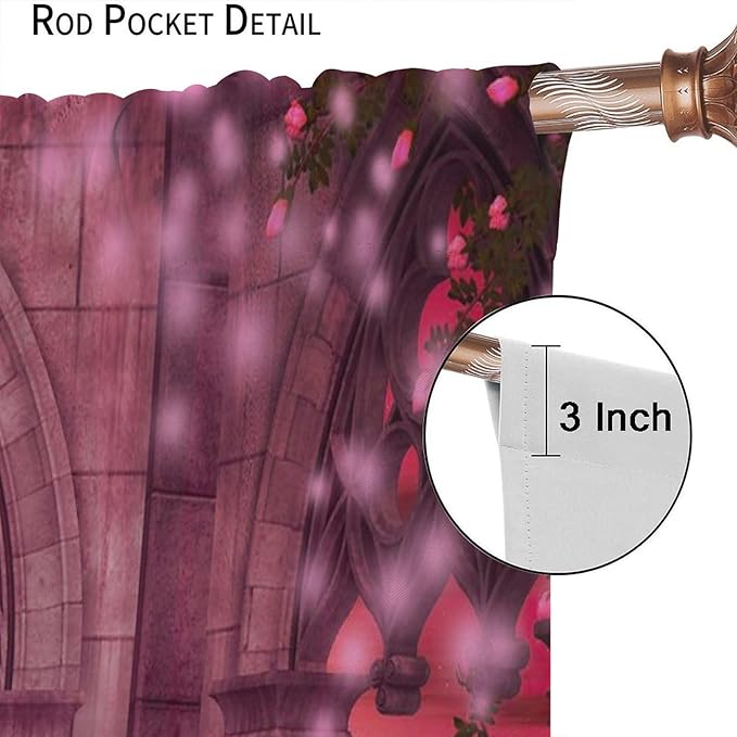 Gothic Mid Century Blackout Curtains, Medieval Balcony Mysterious Red Rose Print Pattern Window Drapes, for Living Room Bedroom 21(W)*63(L) 2 Panels