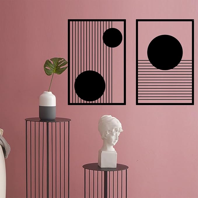 DUOOLN Large 2 Pcs Abstract Metal Wall Art,Black Modern Geometric Wall Decor Hanging,Minimalist Single Line Art Wall Décor Sculptures, Living Room Bedroom Bathroom Office Farmhouse Decoration