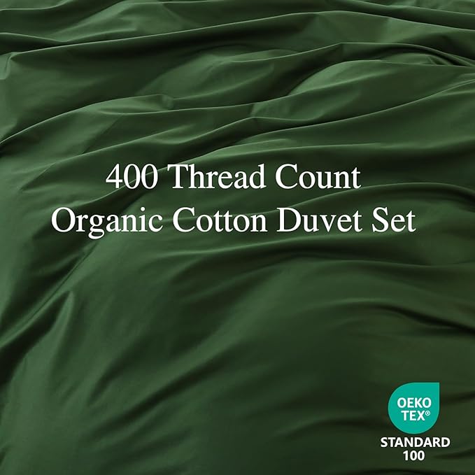 100% Organic Cotton Oversized King Duvet Cover 400 Thread Count Percale 120x98 Inches Sateen Comforter Cover Soft and Breathable Bedding Set 3 Piece（Forest Green,Oversized King）