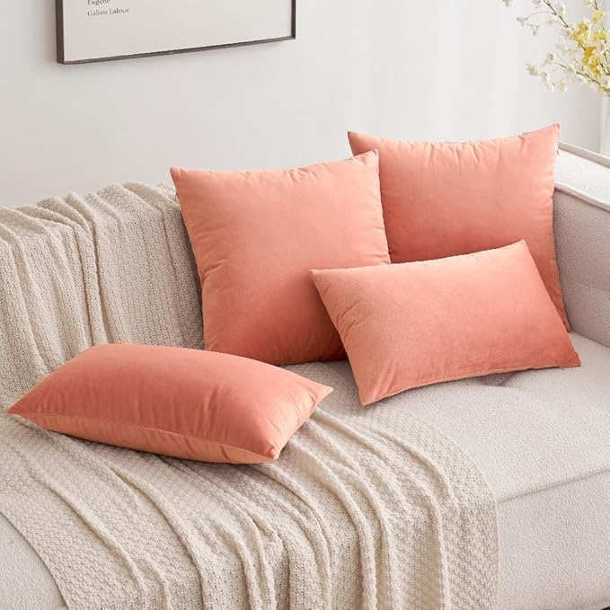 MIULEE Pack of 2, Velvet Soft Solid Decorative Square Throw Pillow Covers Set Cushion Cases Pillowcases for Spring Sofa Bedroom 18x18 Inch Coral Red