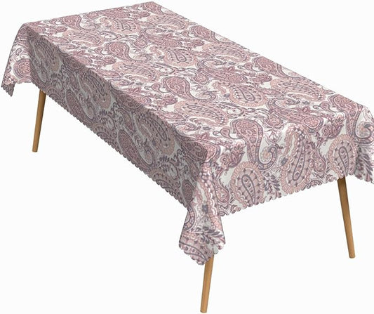 54x108 Inch Paisley Floral Rectangular Tablecloth Pink Floral Farmhouse Table Cloth Bohemian Washable Durable Table Cover for Dining Banquet Home Garden Decor