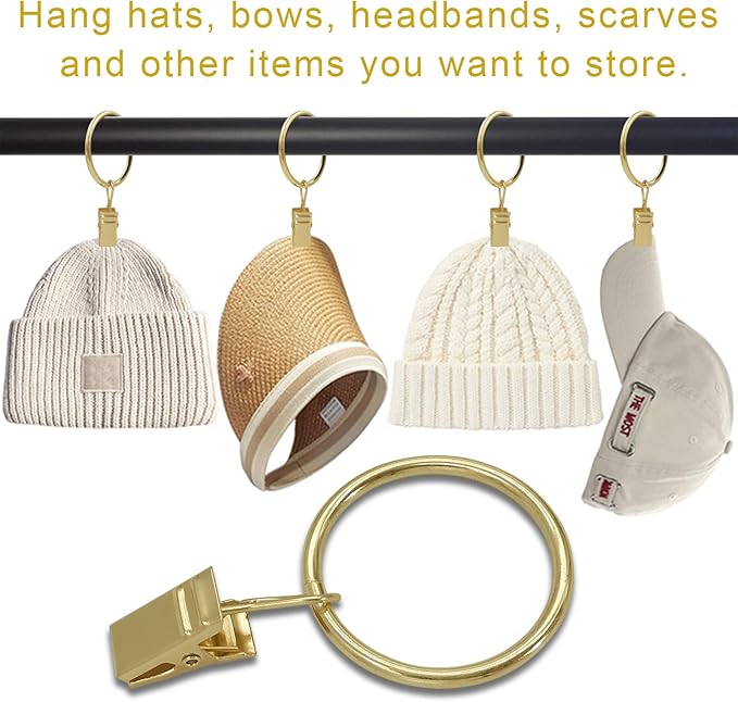 40 Pack Curtain Rings with Clips, Curtain Clip Rings Hooks, Bow Hanger Clips for Hanging Drapery Drapes Bows, Ring 1.26 inch Interior Diameter, Fits up to 1" Rod, Gold