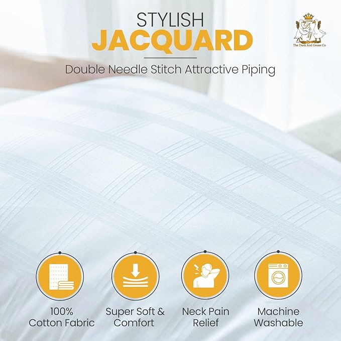D & G THE DUCK AND GOOSE CO Down Alternative Bed Sleeping Pillows - King Size | 100% Cotton Hotel-Quality Bedding, Cooling Plush Pillows with 2" Gusset for Back, Stomach & Side Sleepers | Set of 2