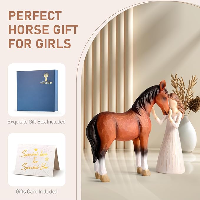 Horse Gifts for Girls Women - Girl Embraces Horses Figurine Gifts for Horse Lovers Women Sculpted Hand-Painted Resin Horses Stuff Cowgirl Equestrian Decor
