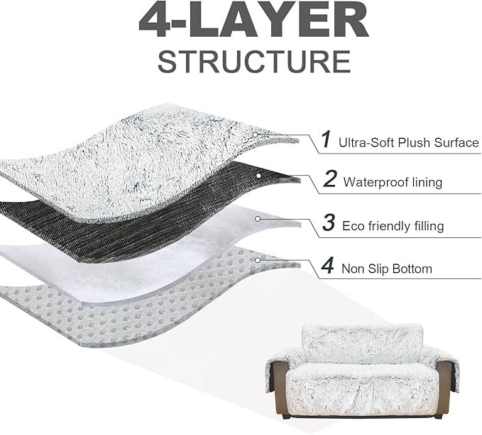 Plush and Fuzzy Shaggy Couch Cover, Dog Pad Faux Fur Sofa Cover, Water Resistant Slipcover, Non-Slip Furniture Protector for Kids,Dogs,Cats.(Magic Gray, Large Sofa)