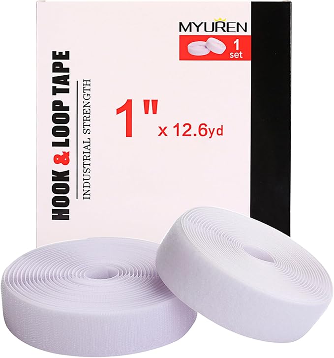 Sew on Hook and Loop Style 1 Inch Non-Adhesive Back Nylon Strips Fabric Fastener Non-Adhesive Interlocking Tape White,12.6 Yard