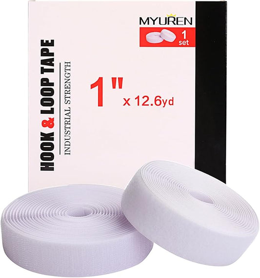 Sew on Hook and Loop Style 1 Inch Non-Adhesive Back Nylon Strips Fabric Fastener Non-Adhesive Interlocking Tape White,12.6 Yard
