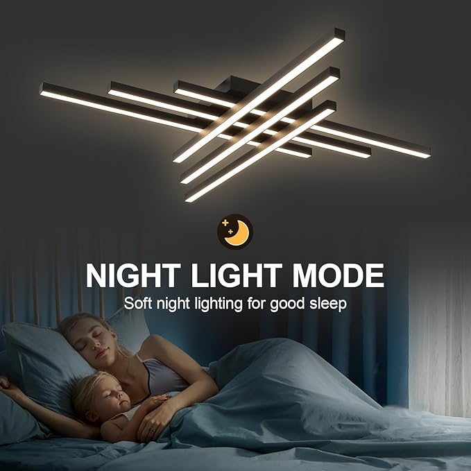 JAYMP Modern Ceiling Light with Remote, 43.3" Black Sputnik Ceiling Lamp, 96W Dimmable LED Lighting Fixture for Dining Room, Living Room, Kitchen Island, 6 Lights