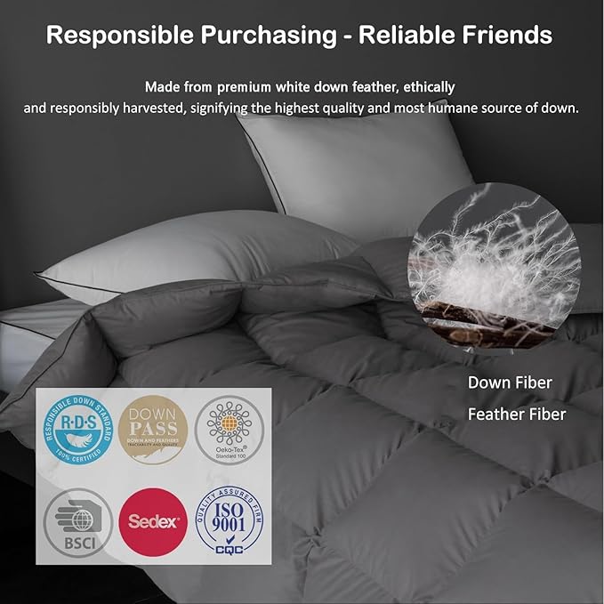 Luxury Down Feather Comforter Queen Size-Lightweight Duvet Insert - Fluffy Bed Comforter Gray - Queen Size(90" X 90”)