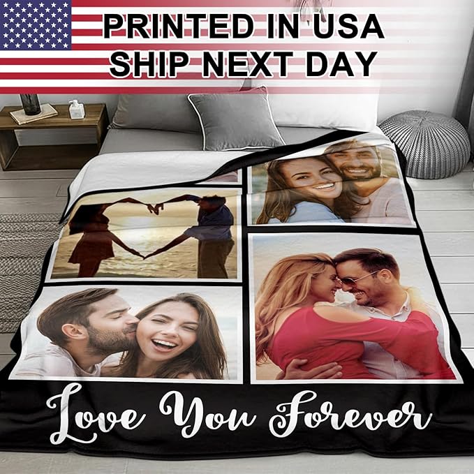 Jecivila Custom Blanket with Picture Text Personalized Photo Flannel Throw Blankets Customized Couple Gifts for Girlfriend Boyfriend Wife Husband on Valentine's Day Birthday