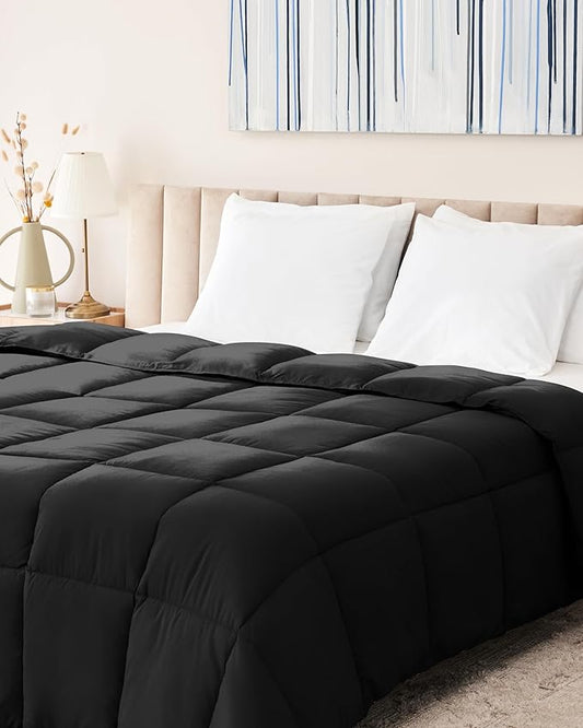 Down Alternative Comforter King Size - Fluffy Duvet Insert - Premium Plush All Season - Luxury Breathable Hotel Cooling Comforter - King Black 104x86 inches - Comes Compressed Packaging