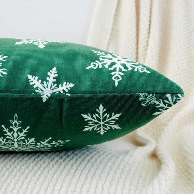 HWY 50 Green Decorative Throw Pillow Covers 16x16 Inch for Couch Sofa Living Room Bed, Soft Christmas Big and Small Snowflakes Print Throw Pillows Cases Set Cushion Cover Pack of 2