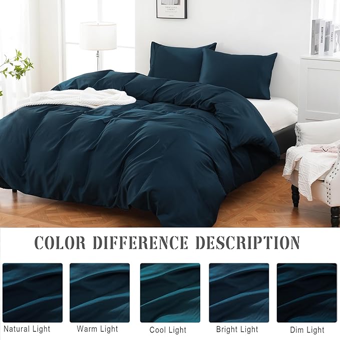 100% Organic Cotton Oversized King Duvet Cover 400 Thread Count Percale 120x98 Inches Sateen Comforter Cover Soft and Breathable Bedding Set 3 Piece（Navy,Oversized King）