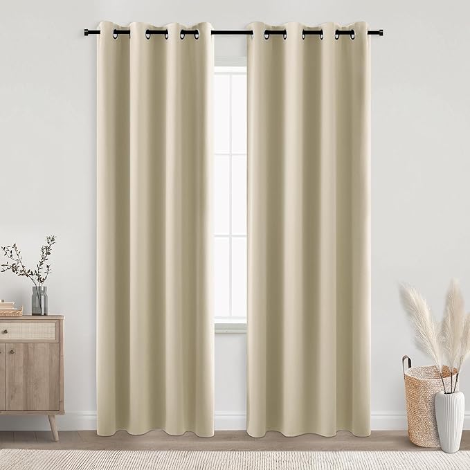 KOUFALL Beige Curtains Blackout 70-80% Black Out Curtains 84 Inch Long for Living Room Bedroom