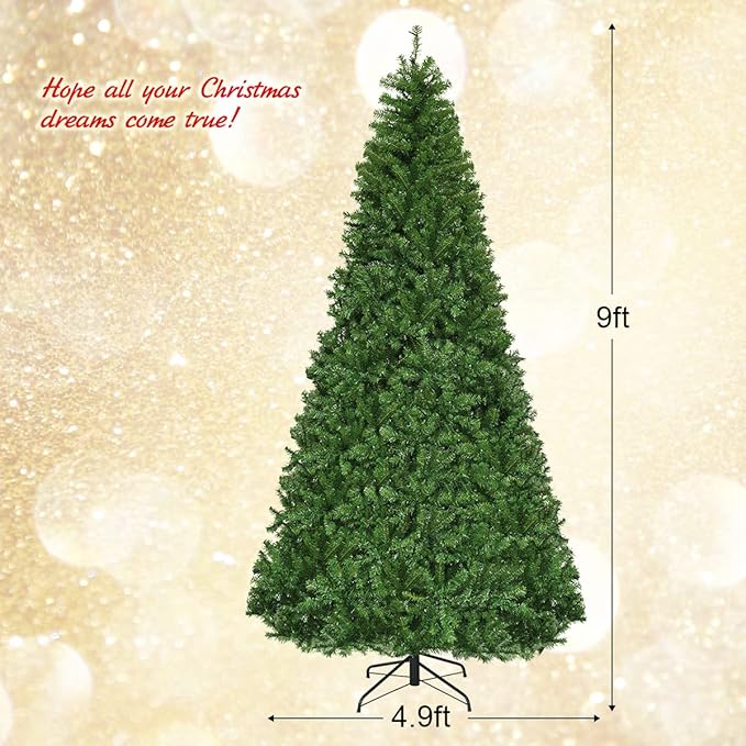 COSTWAY 9 FT Pre-lit Christmas Tree, Artificial Xmas Tree with 1000 Warm White & Multicolored Lights, 11 Modes, 2944 Branch Tips, Metal Support, Holiday Decoration Fake Tree for Home, Office, Party