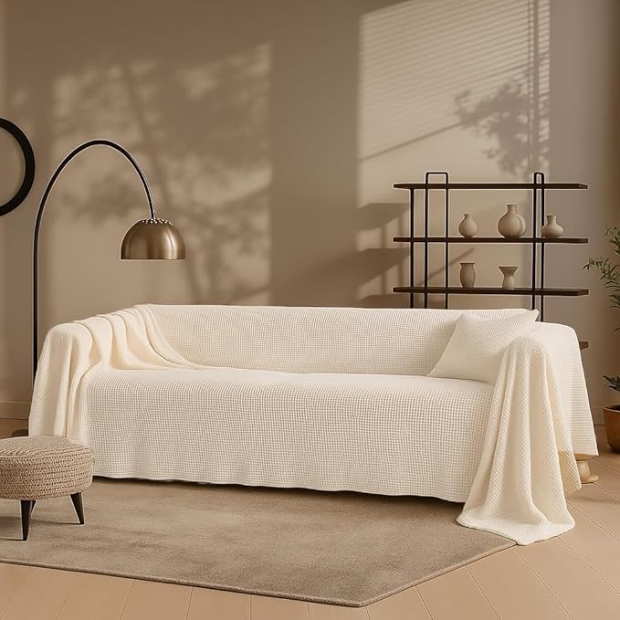 Extra Large Couch Cover%100 Cotton - Perfect for L-Shape, U-Shape & Sectional Sofas, Washable Couch Cover, Oversize Sofa Cover, 3, 4 Seater Slip Cover (Cream, 71x165 inches - 180x420 cm)