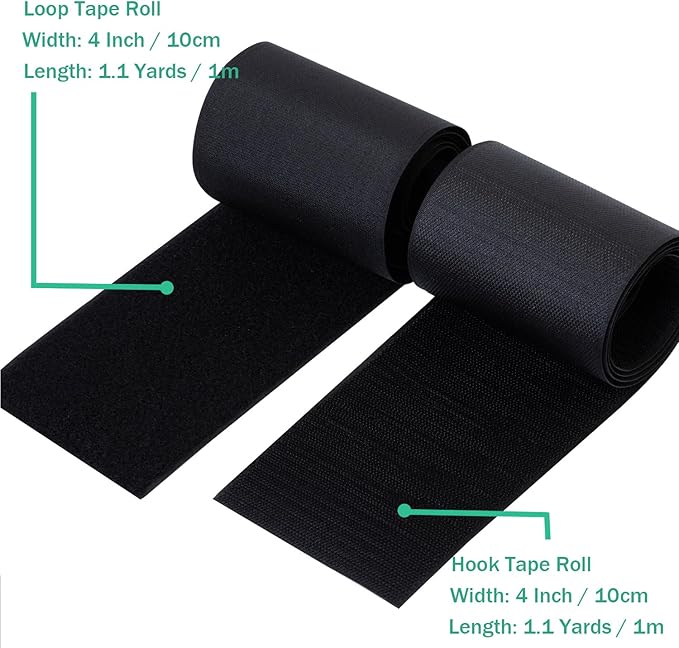4 Inch Sew on Hook and Loop Strips | Easy to Sew | Excellent Grip | Non-Adhesive Back Nylon Fabric Fastener Strips for Clothing Sewing Crafts and DIY Projects, Black, 4in x 1.1yd