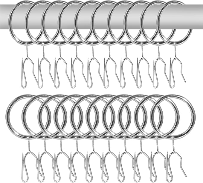 40 Pcs Metal Curtain Rings Drapery Rings and 40 Pcs Metal Drapery Pins Drapery Hooks for Curtains, 30 mm Internal Diameter Curtain Rod Rings Curtain Hanging Rings (Bright Nickel)