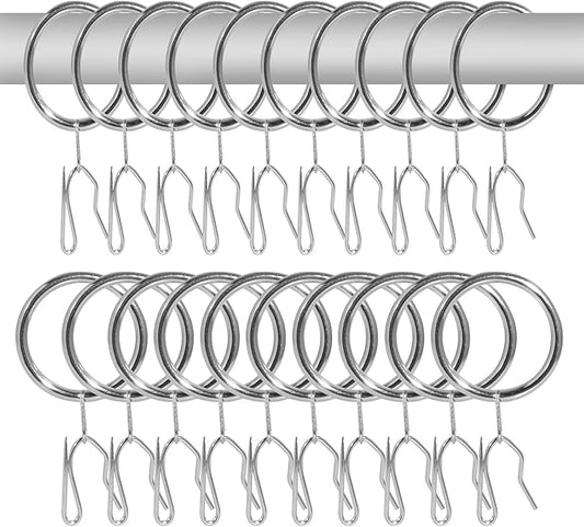 40 Pcs Metal Curtain Rings Drapery Rings and 40 Pcs Metal Drapery Pins Drapery Hooks for Curtains, 30 mm Internal Diameter Curtain Rod Rings Curtain Hanging Rings (Bright Nickel)