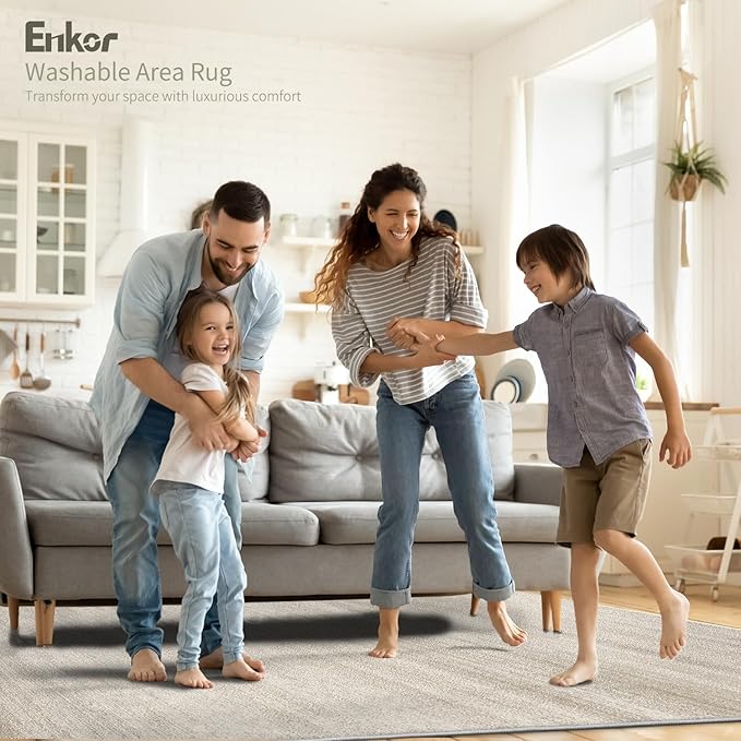 Enkor Area Rugs 8x10 Washable Non Slip Abstract Soft Rugs for Living Room Bedroom, Modern Mat for Kitchen Entryway Beige & Grey