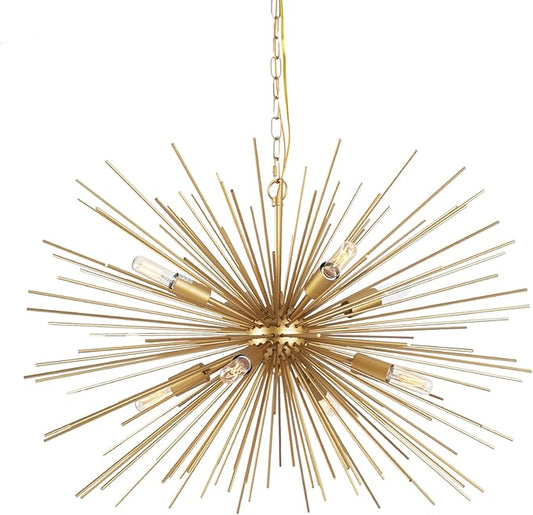 29.13" Large Golden Sputnik Chandelier Vintage Modern Luxury Geometric Starburst Chandelier Light Fixture Solid Metal Gold Firework Chandeliers for Dining Room, Kitchen, Bedroom, Living Room