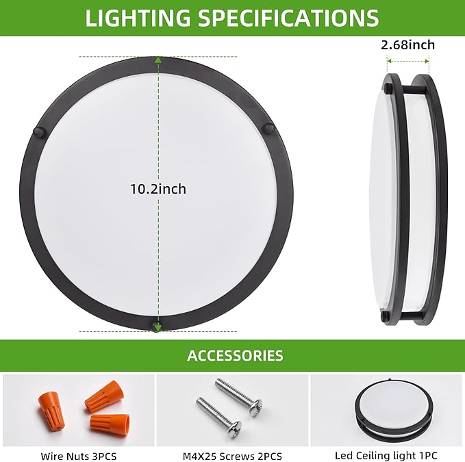 Hlite 24W 10inch LED Flush Mount Ceiling Light Fixture,1600LM Super Bright Light Fixture Ceiling Mount,Oil Rubbed Bronze LED Ceiling Light Flush Mount for Bedroom,Kitchen,Bathroom,Hallway(1Pack)
