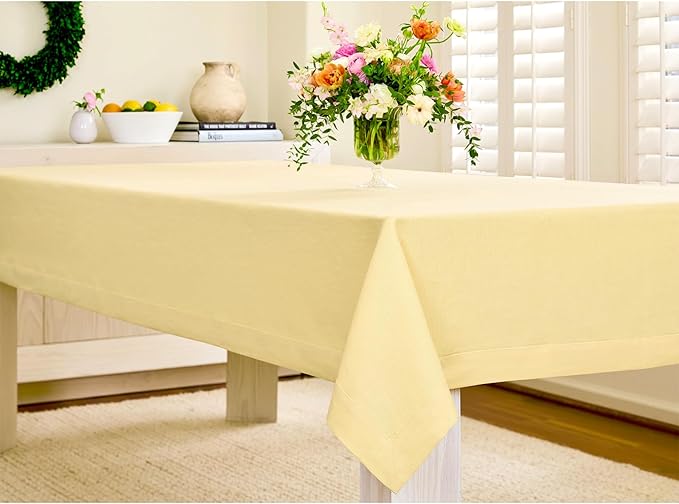 Solino Home Linen Tablecloth for Rectangle Tables 60 x 90 Inch - 100% Pure Linen Golden Straw Table Cloth - Fete, Machine Washable Cloth Tablecloth for Fall, Autumn, Thanksgiving