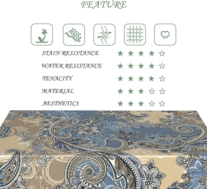 70x90 Inch Vintage Paisley Rectangular Tablecloth Blue Beige Elegant Bohemian Floral Table Cloth Wahable Durable Table Cover for Kitchen Dining Banquet Garden Patio Home Party