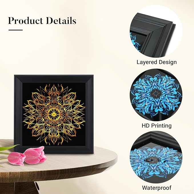 Brivoria Mandala Wall Art Home Decor, Large Golden Statement Piece with Layered Frame Design, Modern Spiritual Centerpiece for Living Room Entryway Office or Meditation Wall, Elegant Display, 20x20