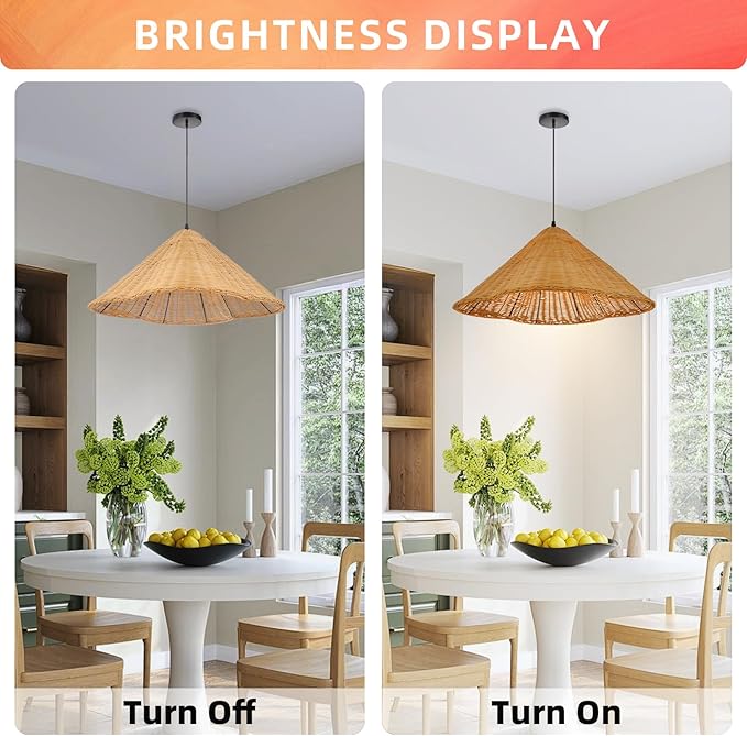 Arturesthome Modern Farmhouse Chandelier Woven Pendant Light Natural Rattan Hat Lamp Shape 1 Light Rustic Chandelier for Dining Room Kitchen Restaurant 23.6"