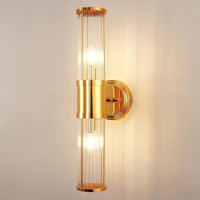 DORESshop Gold Wall Sconce, 19.6” Sconces Lighting, 2-Light Modern Light Fixtures, Bathroom Vanity Light for Living Room, Bedroom, Sconces Wall Decor, 1pack