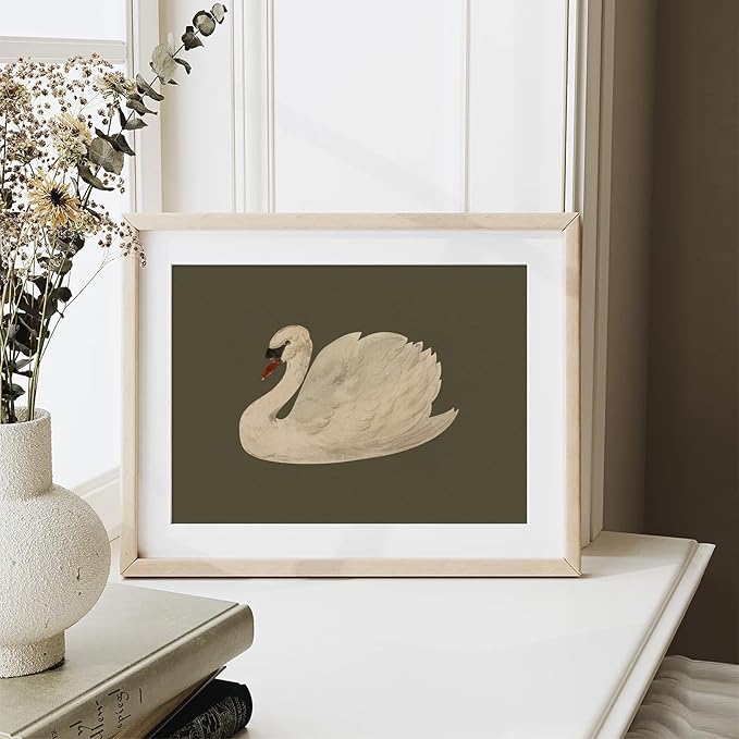 Vintage Swan Canvas Wall Art - Vintage Swan Canvas Oil Painting for Bathroom Wall Decor, Classical Animal Framed Art For Vintage Home Decor Aesthetic - 8" X 10" - Unframed