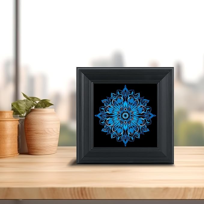 Brivoria Mandala Wall Art Home Decor, Framed Blue Mystic Waves Mandala Artwork, Modern Spiritual Accent for Bedroom Yoga Room Study or Meditation Space, Wall and Tabletop Display, 12x12